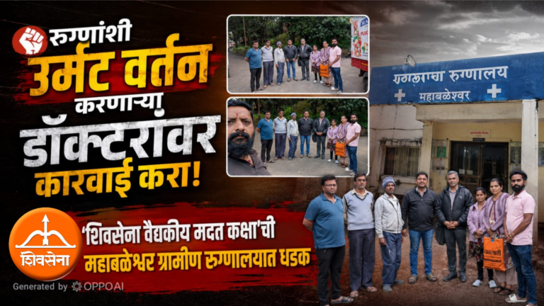 रुग्णांशी उर्मट वर्तन करणाऱ्या डॉक्टरांवर कारवाई करा! ‘शिवसेना वैद्यकीय मदत कक्षा’ची महाबळेश्वर ग्रामीण रुग्णालयात धडक
